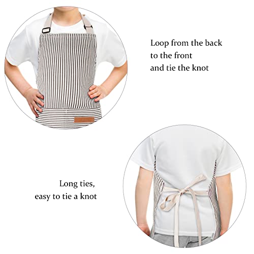 Jiuguva 2 Pack Kids Apron Adjustable Chef Apron Cotton Toddler Stripe Apron Cooking Aprons With 2 Pockets For Children Baking(Blue, Brown) #TOP6