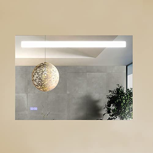 Image of Kohler Forefront Rectangular Light Mirror for Bathroom - 35 inch x 26 inch LED Mirror for Wash Basin - Anti-Steam with Digital Mirror Clock Display - Touchless Control - High Definition Reflection 23266IN-NA
