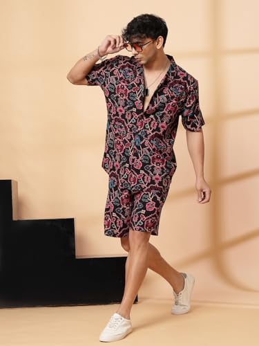 Image of Rigo Printed Co-Ord Set for Men's | Casual Shirt & Shorts Night Suit Set | Lounge-wear Nightdress Pajama Set for Men's | Night Wear, Beach Wear, Vacation Wear Outfit