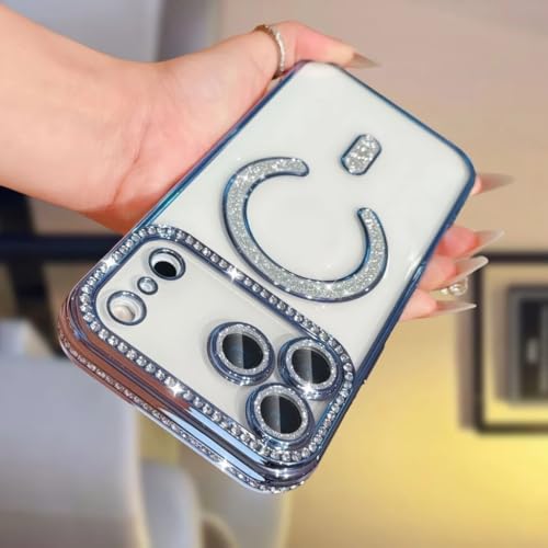 Image of for iPhone 17 Pro Max Magnetic Glitter Case,Luxury Bling Rhinestone Diamond Plated Bumper Case Sparkle Camera Lens Protection Clear Cover for iPhone 17 Pro Max (Blue)