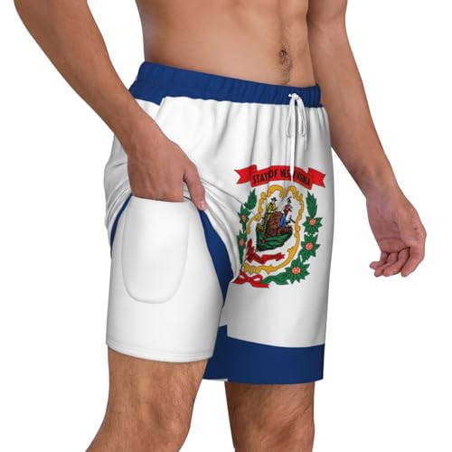 West Virginia State Flagshort Swim Trunks with Waist Rope and Two Side Pockets Beach Shorts Bathing Suits for Men3