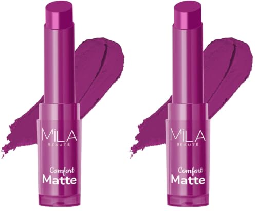 Image of Mila Beaute Creamy Comfort Matte Long-Lasting Lipstick for Women | Highly Pigmented & Hydrating Lipstick with Jojoba | Single Swipe Application | Suitable for Indian Skin Tones - BRIGHT PLUM