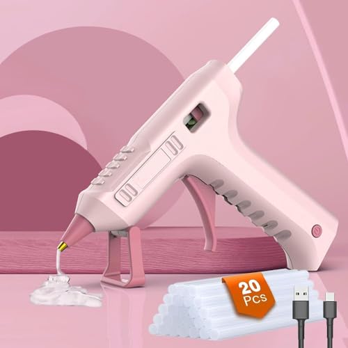 Pistola de cola Hot Melt sem fio 20s pré-aquecimento rápido USB recarregável, bico antigotejamento c