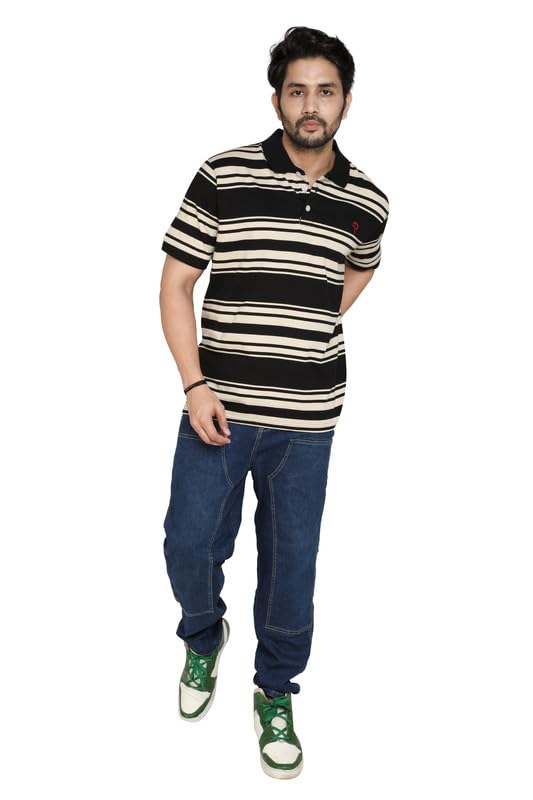 Image of Particle Men's Plus Size Big Size Cotton Polo Collar T-Shirt | Relaxed Fit Striped Half Sleeve | 100% Cotton 210 GSM | Smart Casual | Sizes 2XL-6XL | Breathable Summer Wear