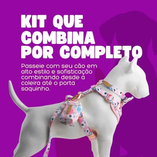 Conjunto Completo: Guia + Peitoral + Porta Saquinhos + Coleira + Laço para Cachorros M - Ajuste Regu