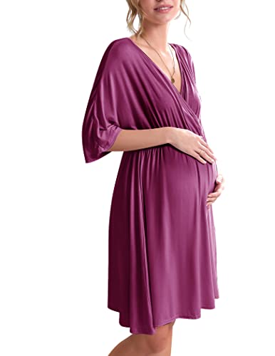 Image of Ekouaer 3 in 1 Labor/Delivery/Hospital Gown Maternity Dress Nursing Nightgown Sleepwear for Breastfeeding
