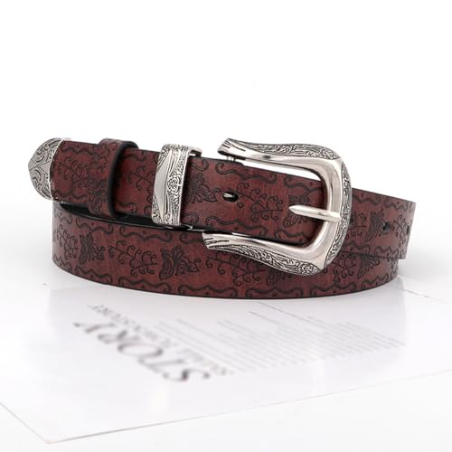 Belts for Women Vintage Jeans Dresses Pants Ladies Embossed Waist Belt with Gold Buckle