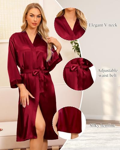 Peignoir Satin Femme Long - Robe De Chambre Élégante - Pour Mariage, Spa, Maison