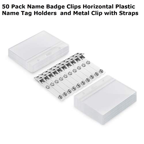 Id Badge Holder Horizontal Waterproof Zip Pvc Id Card Holder Clear Plastic Name Tag Holders With Clip Badge Straps By Zhegui (50 Pack, Horizontal 2.3X3.5) #TOP1