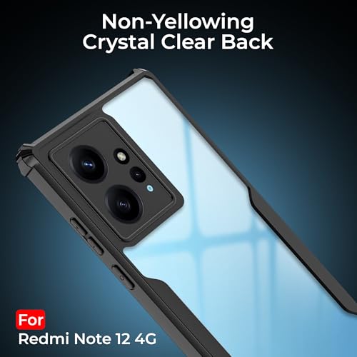Image of A rtistque Clear Hard Transparent Acrylic Armor Back Cover Case for Redmi Note 12 4G | Shockproof TPU Edge Protection | Slim Protective Design | Redmi Note 12 Back Cover - Black