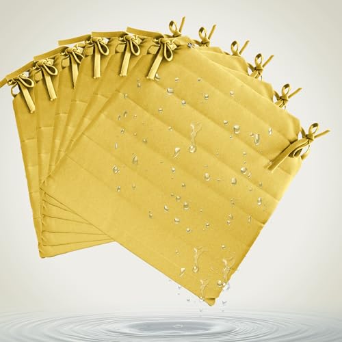 Pack 6 Cojín para silla 42x40x4 cm｜Repelente al agua y fácil de limpiar｜Con cintas de sujeción｜Funda con cremallera desmontable｜Uso interior y exterior｜Ideal para comedor, terraza, jardín u oficina