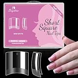 Buqikma Short Nail Tips 500PCS Half Cover French Gel X Nail Tips for Acrylic Nails - Half Matte Acrylic Nail Tips Clear Nail Tips Press on Nails for Nail Salon Home DIY, 10 Size Tips with Storage Box