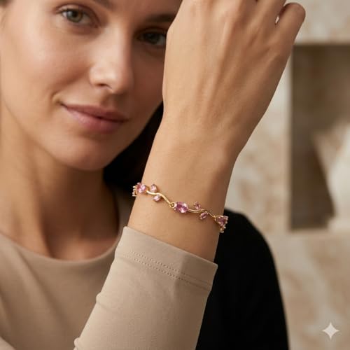 Image of 18K Gold Plated Stylish Chain Bracelet for Women & Girls | Trendy Unique Diamond Tennis Charm Link Tulip Everyday Instagram Viral Jewellery