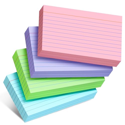 Colored Index Cards 3x5 Inch- 200 Pack Ruled Index Flash Cards for Studying Lined Index Note Cards 3x5 Index Cards Colored Flashcards 3 x 5 Notecards Lined Study Card for Office Home and School