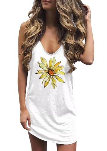 Image of Live Simple Coconut Tree Sleeveless Dress Sunshine Sand Beach Women's Summer Casual V Neck Mini Dress