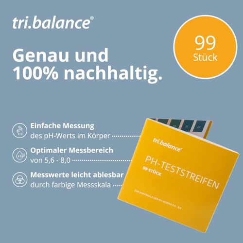 tri.balance pH-Teststreifen 99 Stück – 1er Pack I Messbereich 5,6-8,0 pH I pH-Wert Messung im Urin - Wasser I Kontrolle des Säure-Basen-Stottwechsel