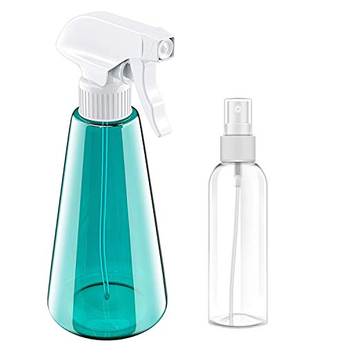 Plastic Spray Bottle, 16oz 3 Modes Empty Spray Bottle(SPRAY & STREAM & OFF), Refillable spray bottles for cleaning solutions, Air Freshening and Gardening, with 3.4oz Small Spray Bottle