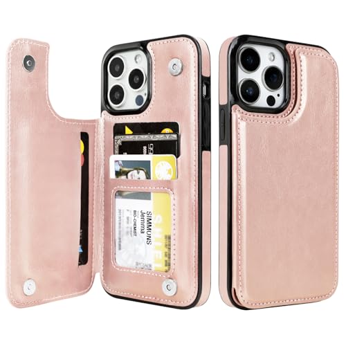 Image of uCOLOR Compatible with iPhone 13 Pro Max 6.7 inch Wallet Case with Card Holder Slot Folio Flip PU Leather Kickstand Double Magnetic Clasp and RFID Blocking Design Cover 13PM 6.7 Inch (Rose Gold)