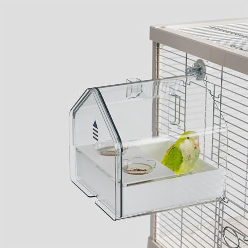 Image of Hanging Bird Bath for Cage, 3-in-1 Multifunctional Bathtub -Bath, Feeder & House for Small to Medium Lovebirds, Finches, Parakeets - Essential Bird Cage Accessory (White)
