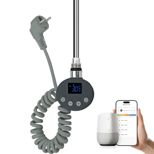 EMKE Heizstab mit Thermostat für Badheizkörper 600W, Smart WiFi Heizpatrone aus Edelstahl für Heizkörper Handtuchheizkörper Handtuchwärmer Elektrisch Anthrazit