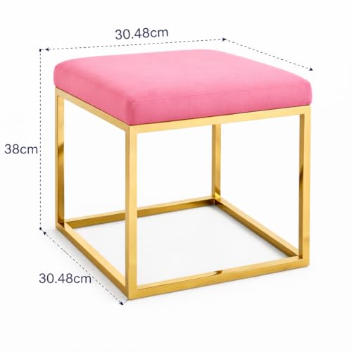 Image of Square Metal Ottoman /Sitting Stool /Living Room Furniture /Office, Velvet Footstool /Footrest Pouffes Home Decor (Set of 2 Pink) - 30.48 Cm, 38 Cm