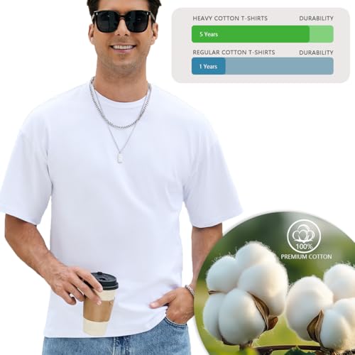 Men's Heavyweight T-Shirt 11 Oz Cotton Crew Neck Tee - Loose Fit Short Sleeve Casual Shirt for Men Classic Plain Solid Tops4