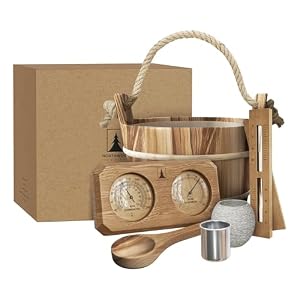 Northwood Sauna – Sauna Accessories Kit – Handmade from Canadian Red Cedar Wood – Core Set (Bucket & Ladle, Thermometer & Hygrometer, Sand Timer, Aromatherapy Cup)