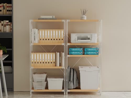 Image of 4-Tier Industrial Bookshelf, Wood and Metal Shelf Unit, Storage Bookcase