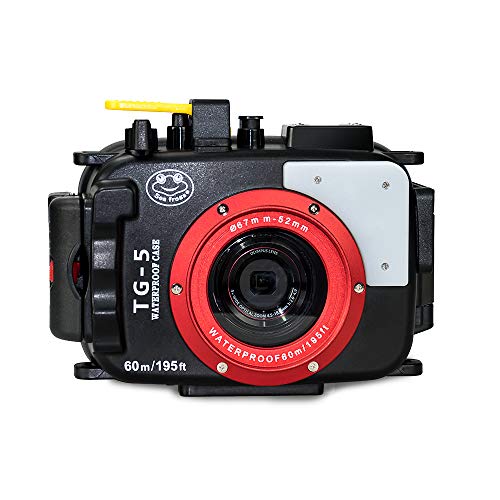 Sea frogs 195 Feet/60 Meter Unterwasser Kamera Gehäuse wasserdichtes Gehäuse für Olympus TG5 Schwarz (Gehäuse + Rot Filter) Cover