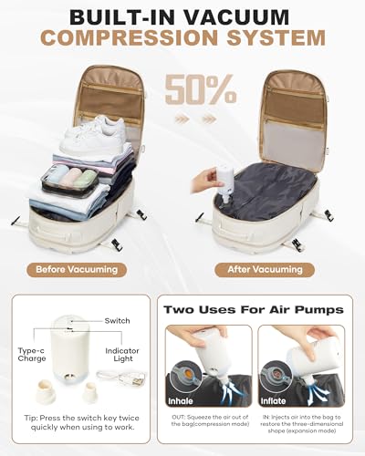 Image of coofay Vacuum Backpack Travel with Pump Vacpack Backpack with Vacuum Seal Backpacks Traveling Backpacks Vacuum Compression Air Travel Bag Carry on Luggage