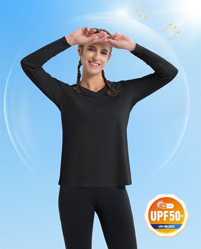 MAGCOMSEN SPF Shirts for Women Long Sleeve Workout Tops V-Neck UPF 50+ UV Sun Shirt Quick Dry Performance Tees Swim Tops2