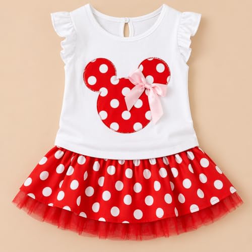 Image of Bold N Elegant Girls Polka Dot Top & Skirt Set with 3D Bow Applique | Sleeveless Cotton Summer Outfit for Infant & Baby Girls