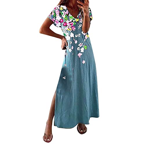 Robe longue d'été femme col en V manches courtes style bohème