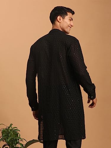 Image of VASTRAMAY Men's Georgette Kurta | Embroidered Georgette Stylish Kurta for Men | Ethnic Outfit for Festivals, Weddings Attire