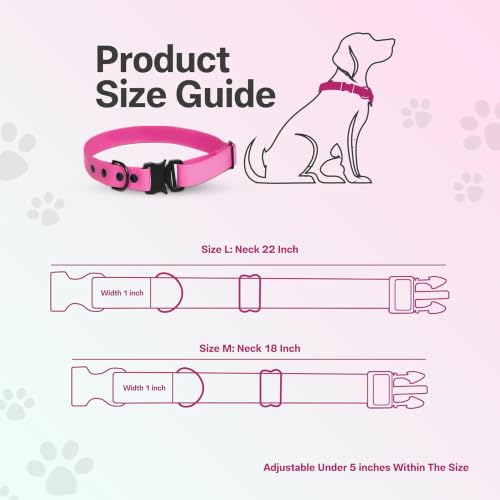 Image of Adil's Biothane Waterproof Dog Collar, Dog Leash & Collar Leash Combo | Heavy Duty TPU Coated Webbing | Adjustable Quick Release Buckle | Odour Resistant (Pink, L-22, Collar only)