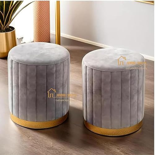 Image of Mudda Pouf Round Sitting Foot Stool for Office Room Decor, Upholstered Pouffe Puffy for Foot Rest, Ottoman Stool for Living Room Sitting Pouffes - (Grey Set of 2)