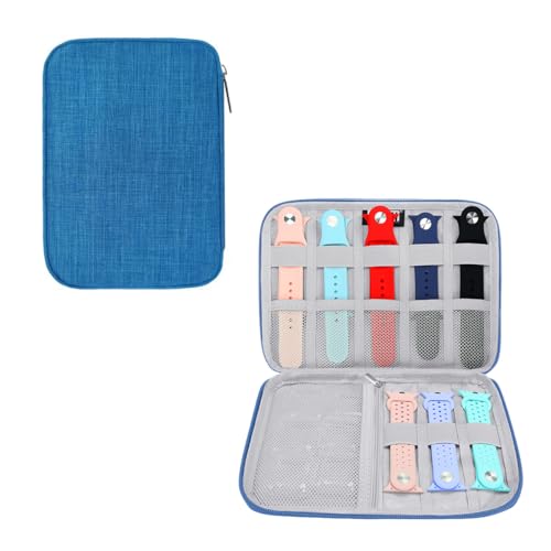 Pebipoo Uhrenarmband Aufbewahrungsbox, Watch Band Organizer Tasche, Faltbar Wasserdicht Nylon Uhrenarmbänder Tasche für Uhrenarmbänder Uhren Stifte Ladekabel (Blau)
