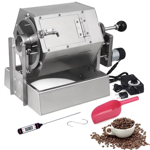 Tostador Eléctrico de Granos de Café, Tostador Comercial Multifuncional de 800 G con Termómetro, Acero Inoxidable Para Uso Doméstico Maní y Granos