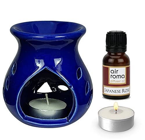 AIR-ROMA Air Roma Blue Ceramic Aroma Diffuser Burner With 10Ml Japanese Rose ...