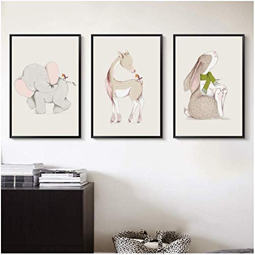Affiches éléphant cerf lapin pour chambre d'enfant | Toile 50x70cm sans cadre