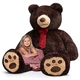 HollyHOME 5 ft Giant Teddy Bear Huge Teddy Bear with Embroidered Paw Big Plush Toy Gift for Girlfriend Kids 60 inches Chocolate Brown