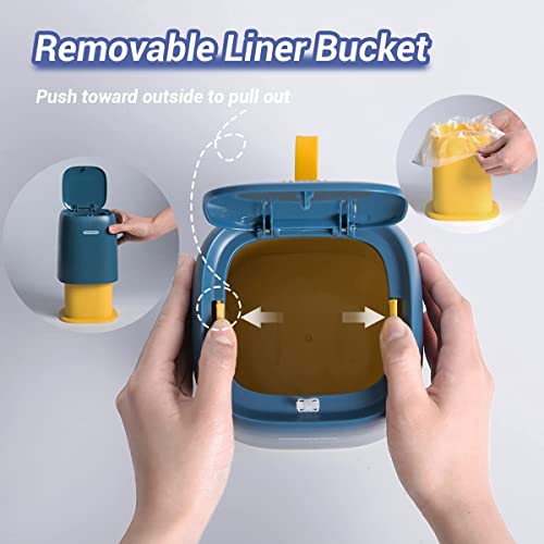 Gilif Tiny Desktop Trash Can With Lid,Mini Waste Bin With Push Button Cover With 90Pcs Trash Bags,Modern Cute Small Little Plastic Countertop Garbage Bin For Car,Bathroom,Kitchen,Laundry Room (Blue) #TOP3