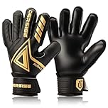 DERSISE Goalkeeper Gloves for Kids and Adults, Goalkeeper Gloves with 4mm Latex Non-Slip Grip, Finger Protection, for All Weather (Black, 10)