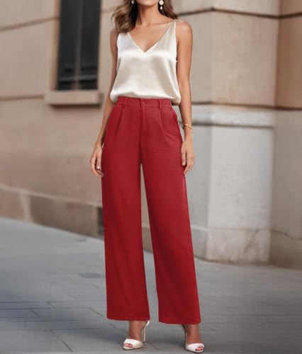 Image of Feiersi Womens Casual Wide Leg Pants High Waisted Button Down Straight Long Trousers Palazzo Pants