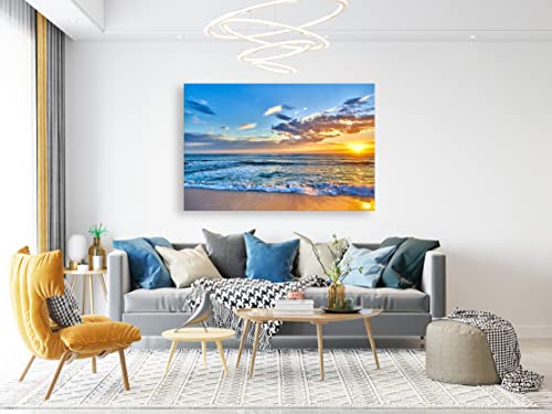 Aibonnly Wall Art Canvas Painting Seaside Sunset Over The Beaches 1 Piece Blue Sea View Landscape Ocean Picture Poster Print Framed And Stretched Ready To Hang For Living Room Bedroom Kitchen Office #TOP1