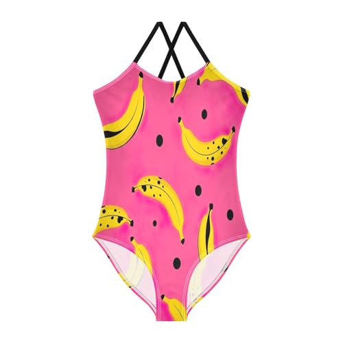 Yellow Bananas Black Dots Girls' Swimwear with Adjustable Shoulder Strap, Beach Apparel, 3-10