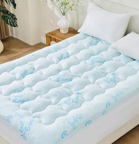 Queen Size Mattress Topper, Memory Foam Mattress Cover Protector, Cooling Mattress Pad for Hot Sleepers Made with Bamboo Viscose, Supportive Pillow Top for Back Pain Pressure Relief, 8-21" Deep Pocket