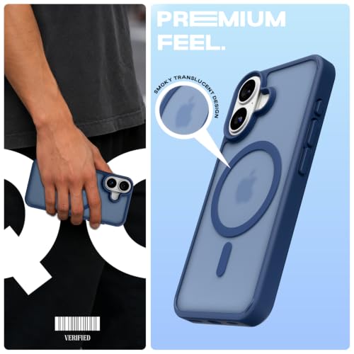 Image of Pikkme Back Cover for iPhone 16 | Mag-Safe Compatible | Smoke Frosted Transparent Matte Finish | Hard PC + Soft TPU | Shockproof | Raised Camera Protection Bumper Case (Blue Smoke Mag-Safe)