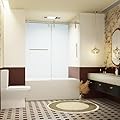 Gejok 56-60" W * 66" H Bathtub Sliding Shower Doors,Shower Screen,Bathtub Frameless Single Sliding Shower Doors, Bathroom Glass Door,5/16" (8mm) Thick SGCC Tempered Glass Door, Brushed Nickel