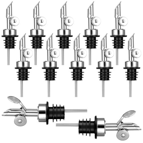 12 Pcs Weighted Stainless Steel Liquor Bottle Pourers Auto Flip Olive Oil Dispenser Spout Balsamic Alcohol Pourer Spouts